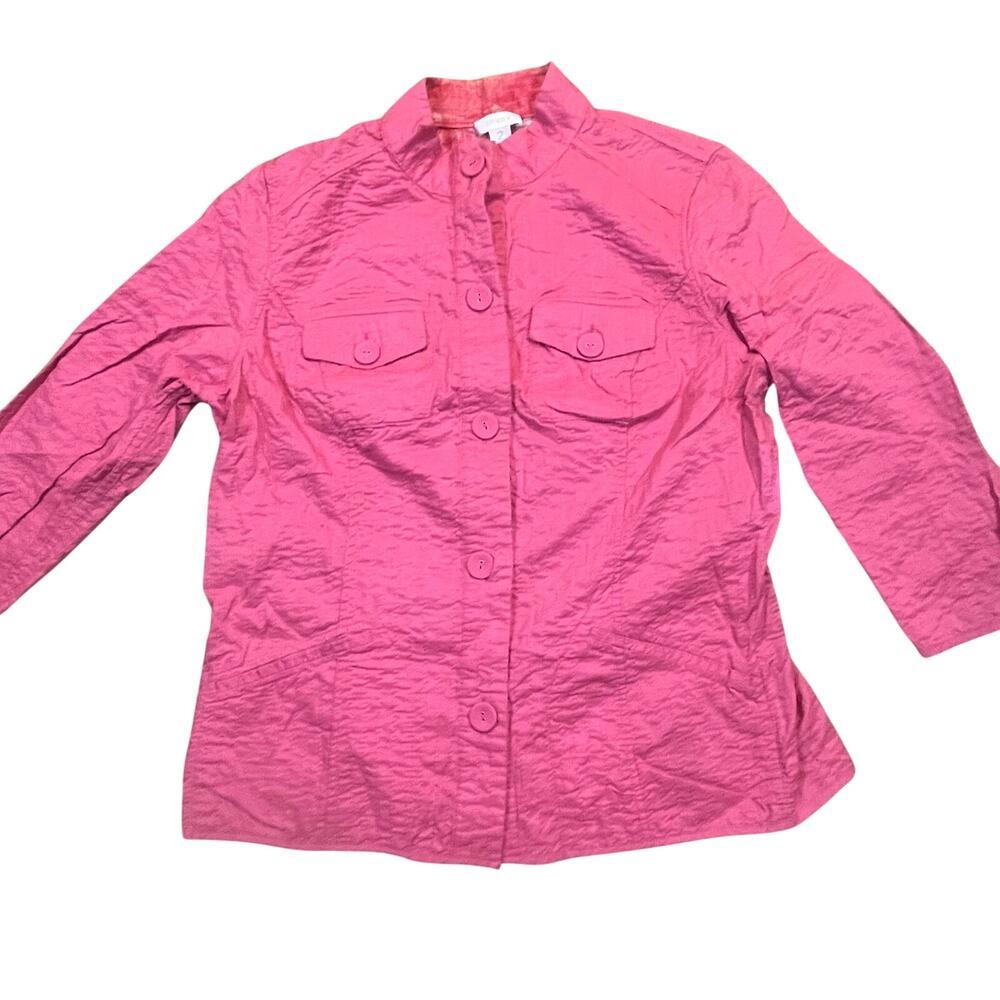 Chico’s Size 2/L Pink Button Front Jacket 100% Cotton Lightweight‎ Travel Wear